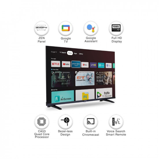 SANSUI 109cm (43 Inches) Full HD Smart Google LED TV Zen Panel Dolby Audio JSW43GSFHD (Black)