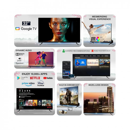 SANSUI 80 cm (32 inches) HD Ready Smart A+ LED Google TV JSWY32GSHD (Black)