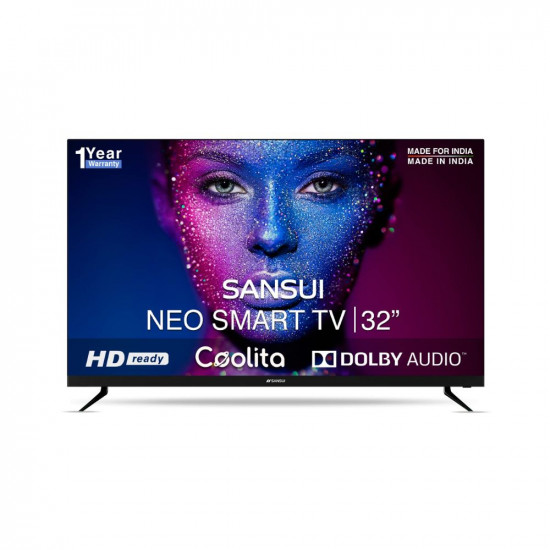 SANSUI Neo 80 cm (32 inch) HD Ready LED Smart Linux TV with Bezel-Less Design and Dolby Audio (Midnight Black) (JSWY32CSHD)