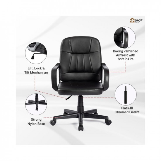 SAVYA HOME Leatherette Executive Office Chair|Study Chair for Office, Home|Mid Back Ergonomic Chair with Armrest for Office