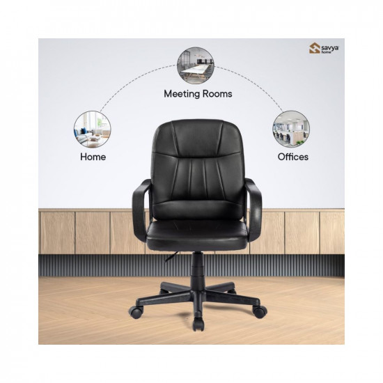 SAVYA HOME Leatherette Executive Office Chair|Study Chair for Office, Home|Mid Back Ergonomic Chair with Armrest for Office