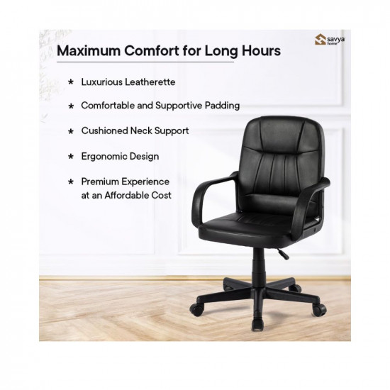 SAVYA HOME Leatherette Executive Office Chair|Study Chair for Office, Home|Mid Back Ergonomic Chair with Armrest for Office