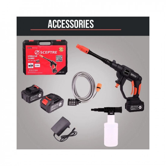 SCEPTRE SP-HP1188 Cordless Electric Pressure Washer 2 Water Resistant Lithium Battery Handheld Cleaning Homes Floors Cars Garden/Outdoor Cleaning and Watering Tool