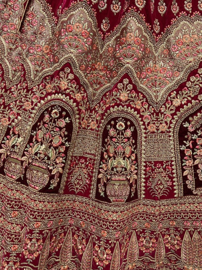 Seductive Hot Pink Multi Embroidered Velvet Bridal Lehenga
