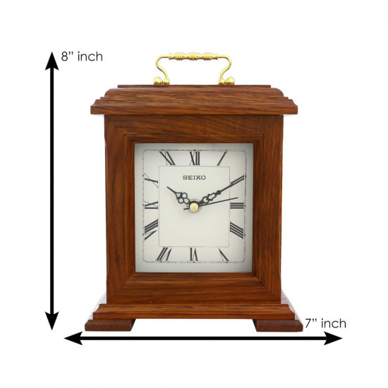 SEIKO Wooden Table Clock (Qxg337Zn, Brown, 20.3 x 17.7 cm)