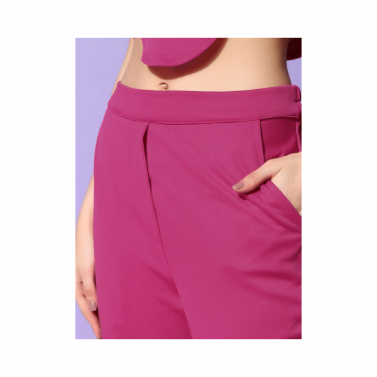 Selvia Women's Pink Lycra Solid Three Piece Blazer Co-Ord Set