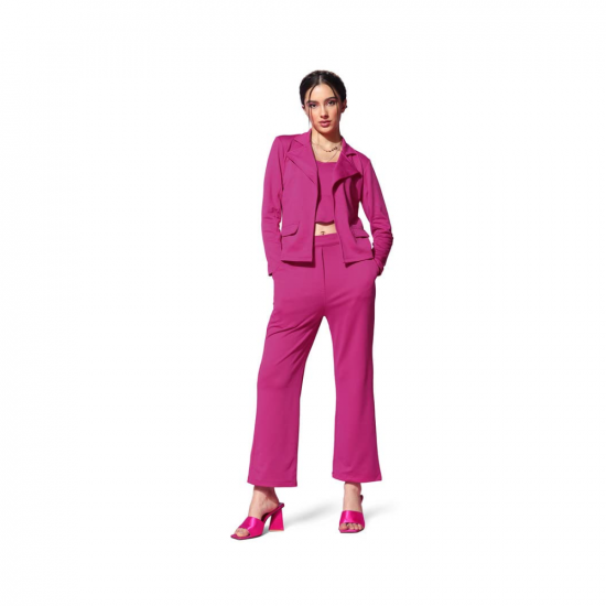 Selvia Women's Pink Lycra Solid Three Piece Blazer Co-Ord Set