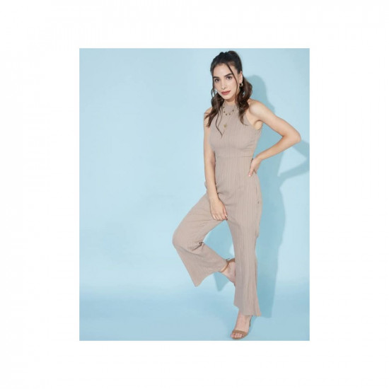 Selvia Women'S Solid Sleeve Less Polyester Blend Jumpsuit