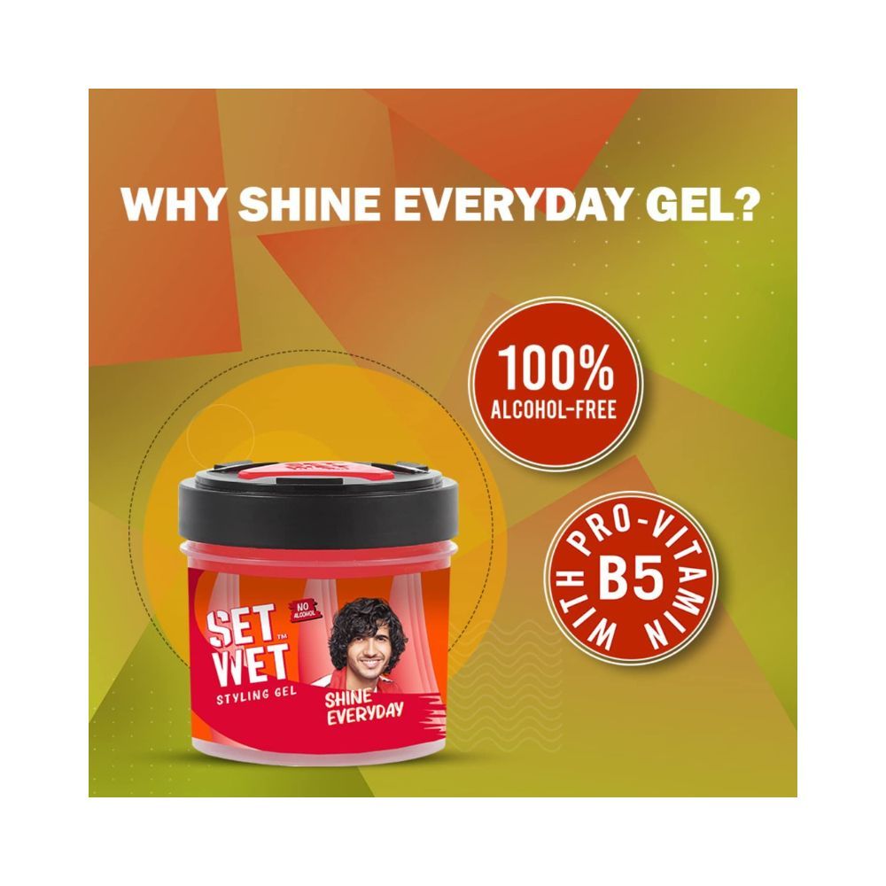 Set Wet Styling Hair Gel for Men - Shine Everyday, 250gm | Light Hold, High Shine |For Long Hair| No Alcohol, No Sulphate