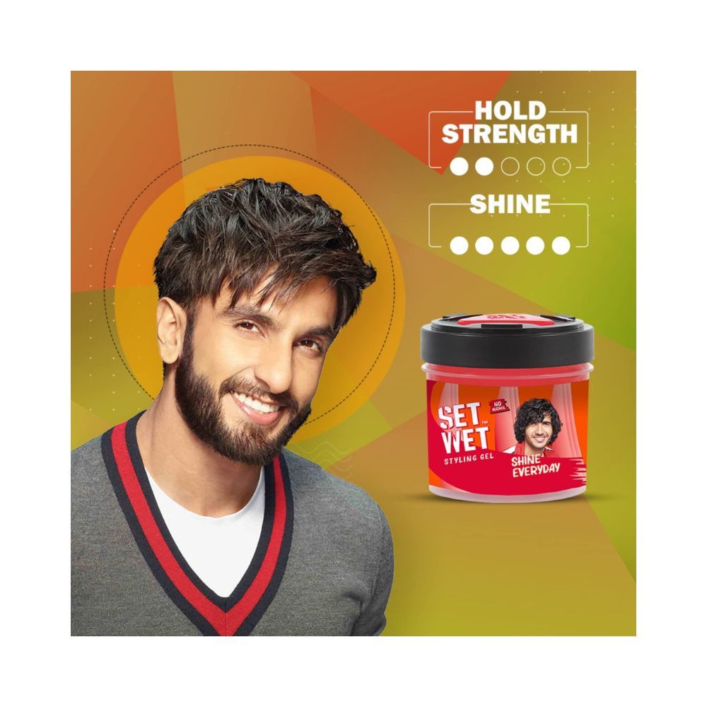 Set Wet Styling Hair Gel for Men - Shine Everyday, 250gm | Light Hold, High Shine |For Long Hair| No Alcohol, No Sulphate