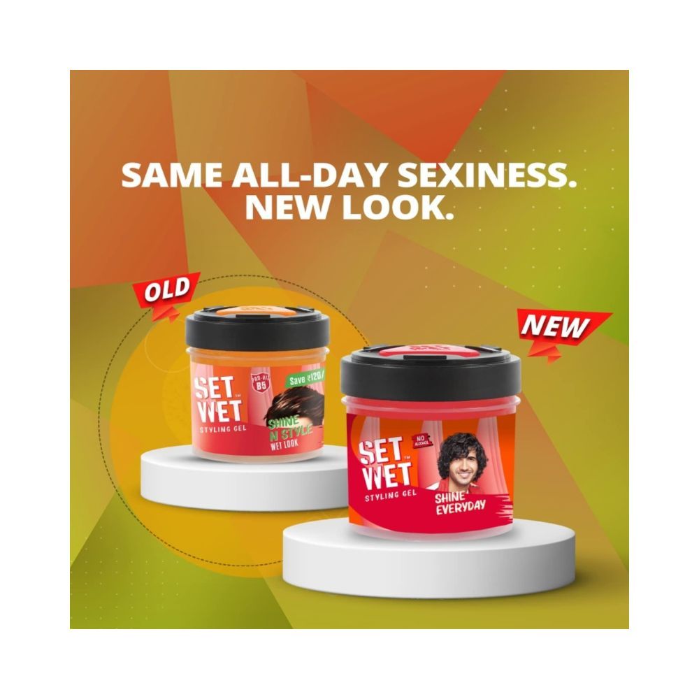 Set Wet Styling Hair Gel for Men - Shine Everyday, 250gm | Light Hold, High Shine |For Long Hair| No Alcohol, No Sulphate