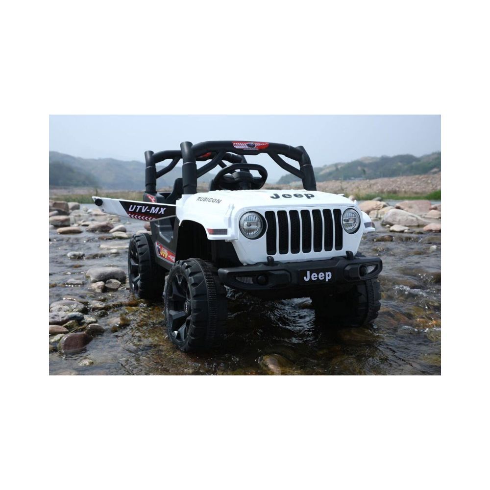 SHAKYA WORLD QUTE Giant Battery Operated Rechargeable Ride on Off-Roader Jeep for Kids with Remote Control, 1 to 4 Years, White