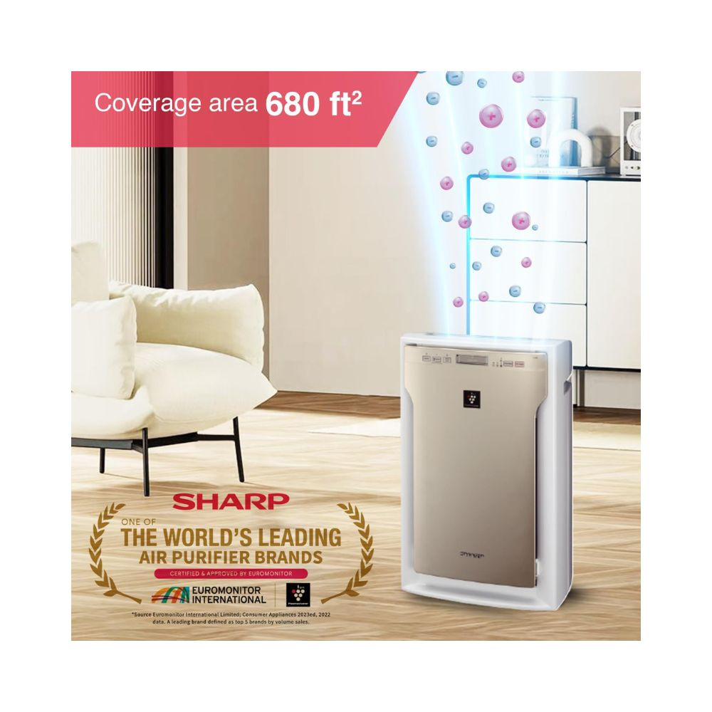 SHARP Professional Air Purifier for Home I Multi-Stage Purification with HEPACarbonPre-filter  Plasmacluster Remove Mold Bacteria Virus VOCs  Traps 9997 Impurities I Cover 680 ft Gold