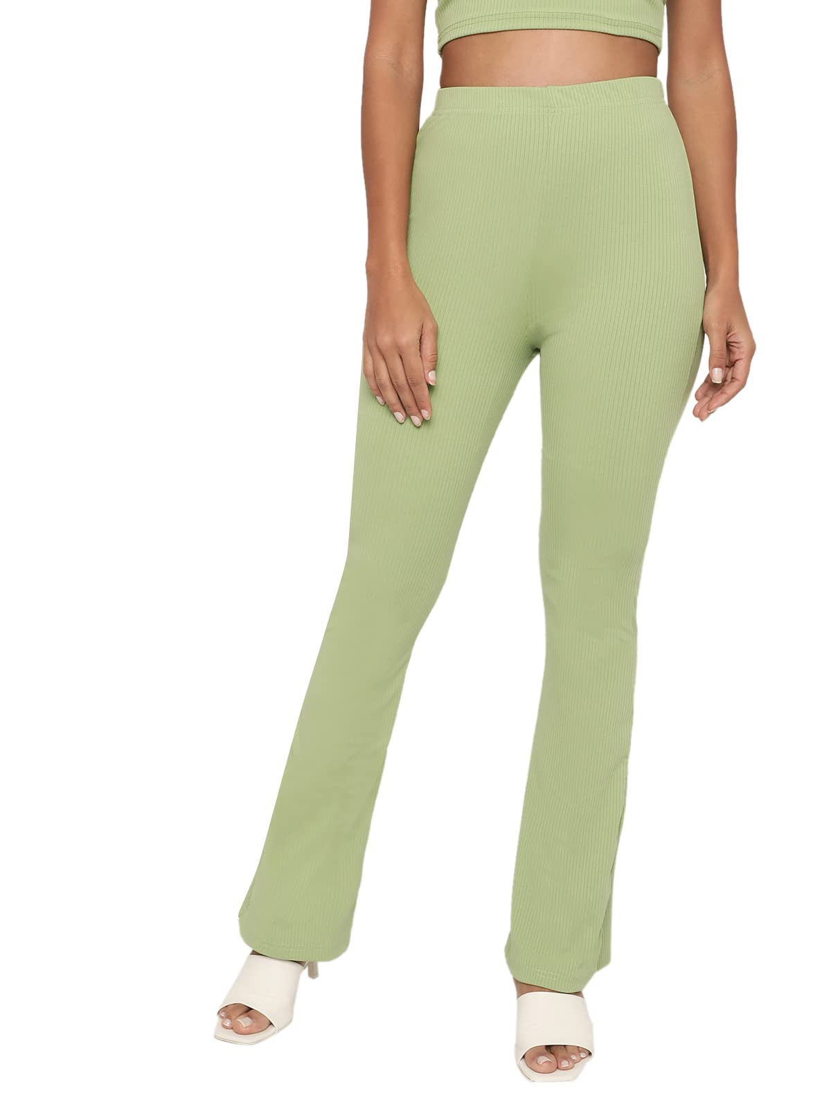 Shasmi Pista Green Lightweight Stretchable Yoga Pants Boot-Cut