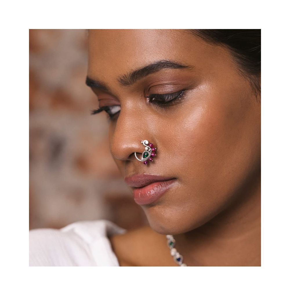 Silver Plated Oxidised Nose Pin for Women and Girls