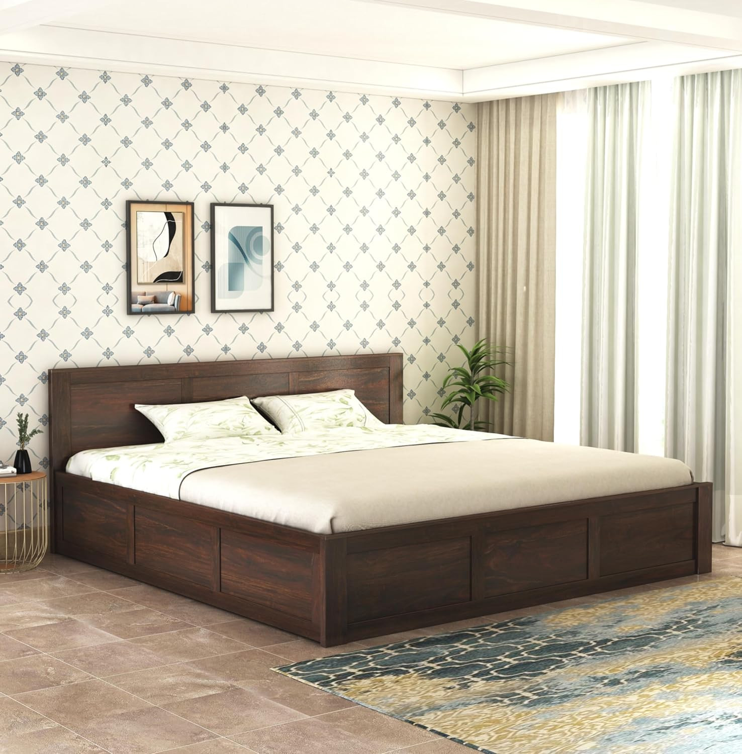 Sheesham Wood King Size Bed with Box Storage for Bedroom Furniture Wooden Palang for Living Room Furniture  Walnut Finish BS - Image 1