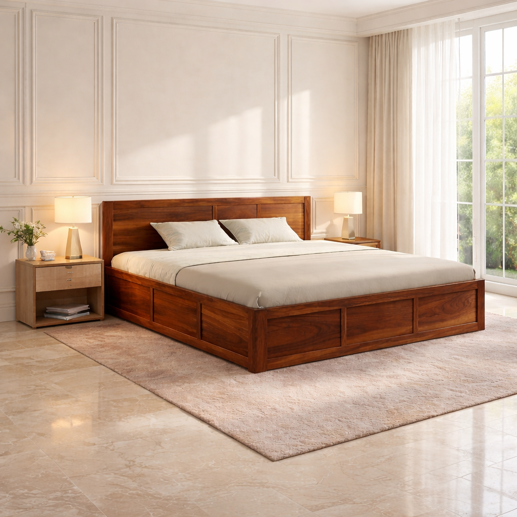 Sheesham Wood King Size Bed with Box Storage for Bedroom Furniture Wooden Palang for Living Room Furniture  Walnut Finish Hyrdraulic - Image 2