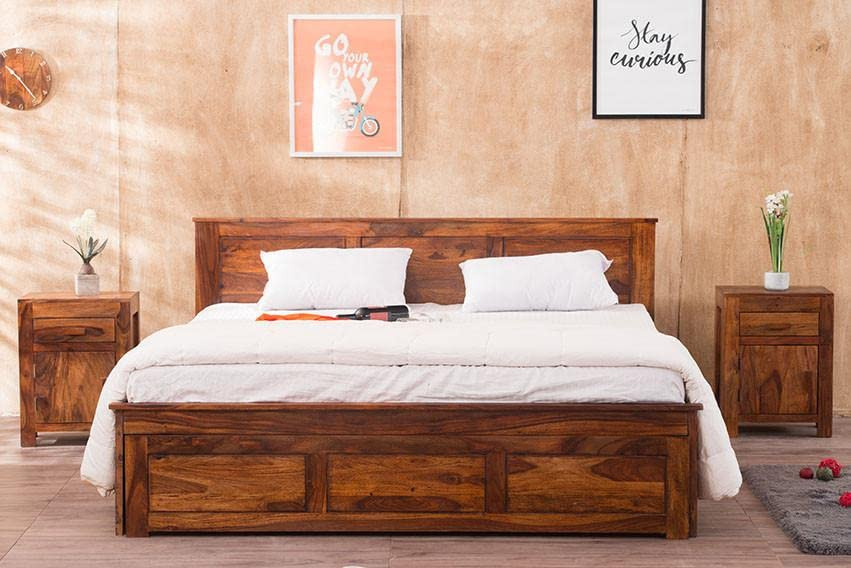 Sheesham Wood Queen Size Double Bed with Box Storage for Bedroom Furniture Wooden Palang for Living Room Furniture  Honey Finish BS - Image 9