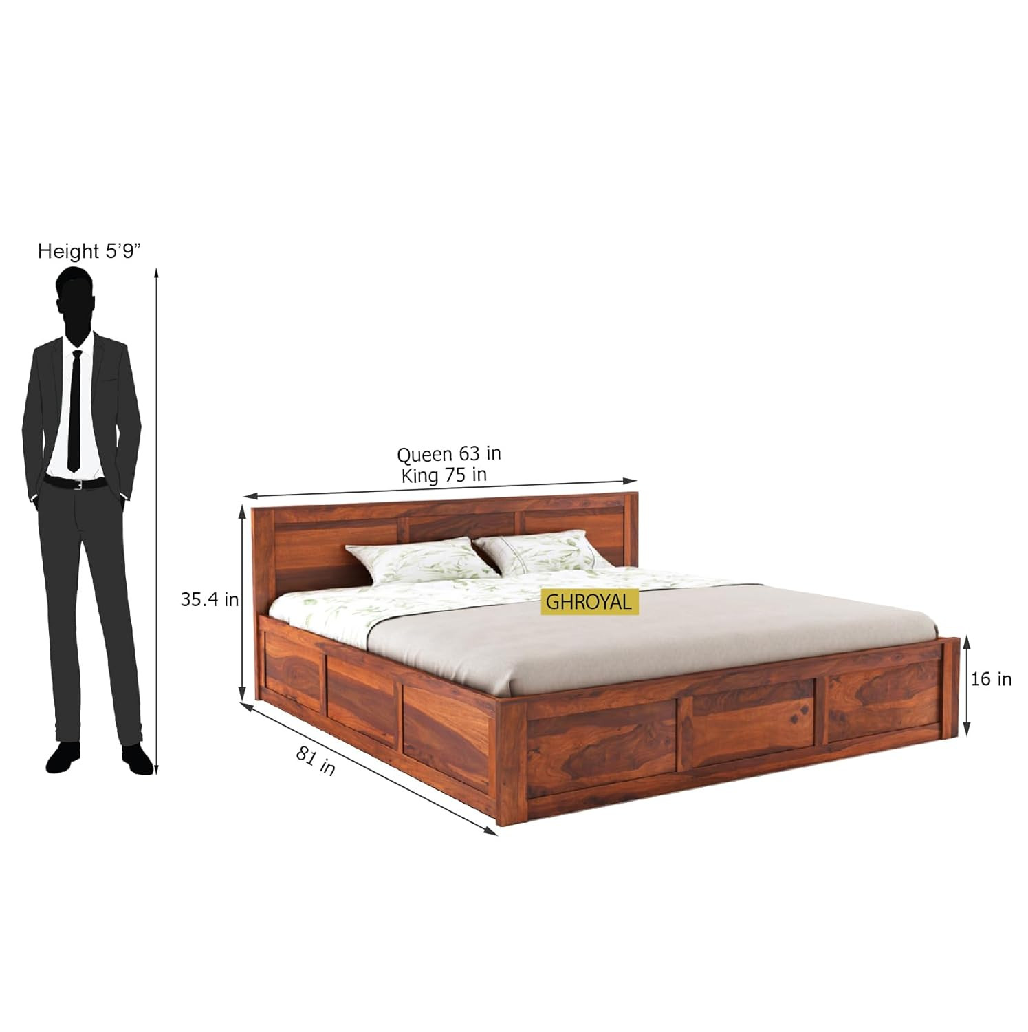 Sheesham Wood Queen Size Double Bed with Box Storage for Bedroom Furniture Wooden Palang for Living Room Furniture Honey Finish Dual - Image 3