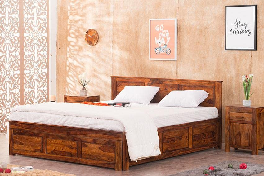 Sheesham Wood Queen Size Double Bed with Box Storage for Bedroom Furniture Wooden Palang for Living Room Furniture  Honey Finish Hydraulic - Image 9