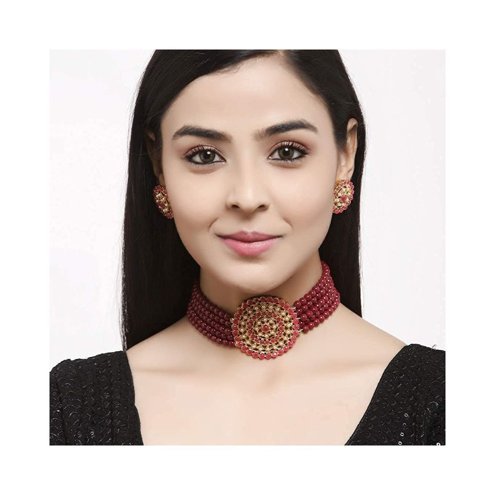 Shining Diva Fashion 18k Gold Plated Latest Choker Design Traditional Stylish Fancy Pearl Necklace Jewellery Set for Women