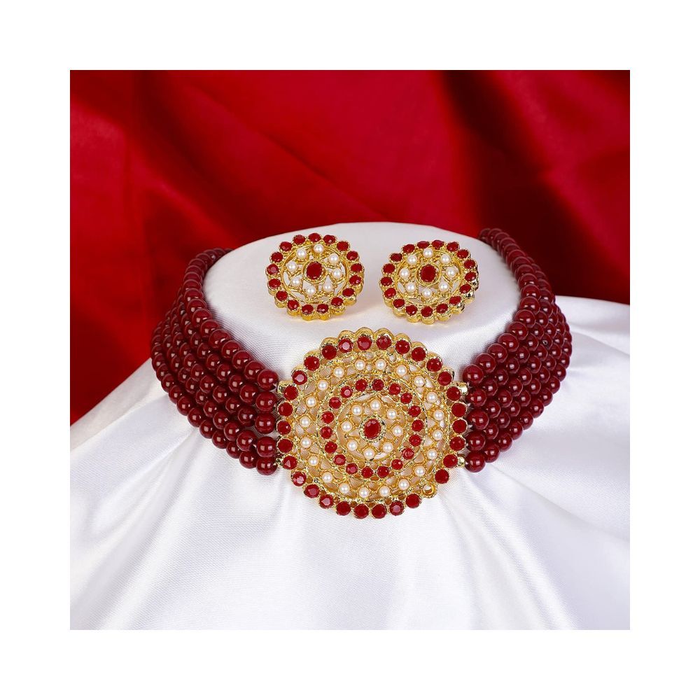 Shining Diva Fashion 18k Gold Plated Latest Choker Design Traditional Stylish Fancy Pearl Necklace Jewellery Set for Women