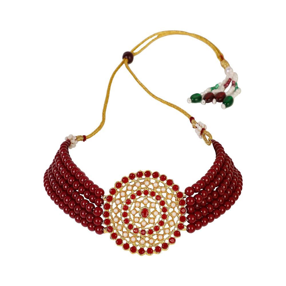 Shining Diva Fashion 18k Gold Plated Latest Choker Design Traditional Stylish Fancy Pearl Necklace Jewellery Set for Women