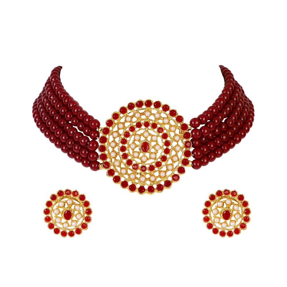 Shining Diva Fashion 18k Gold Plated Latest Choker Design Traditional Stylish Fancy Pearl Necklace Jewellery Set for Women