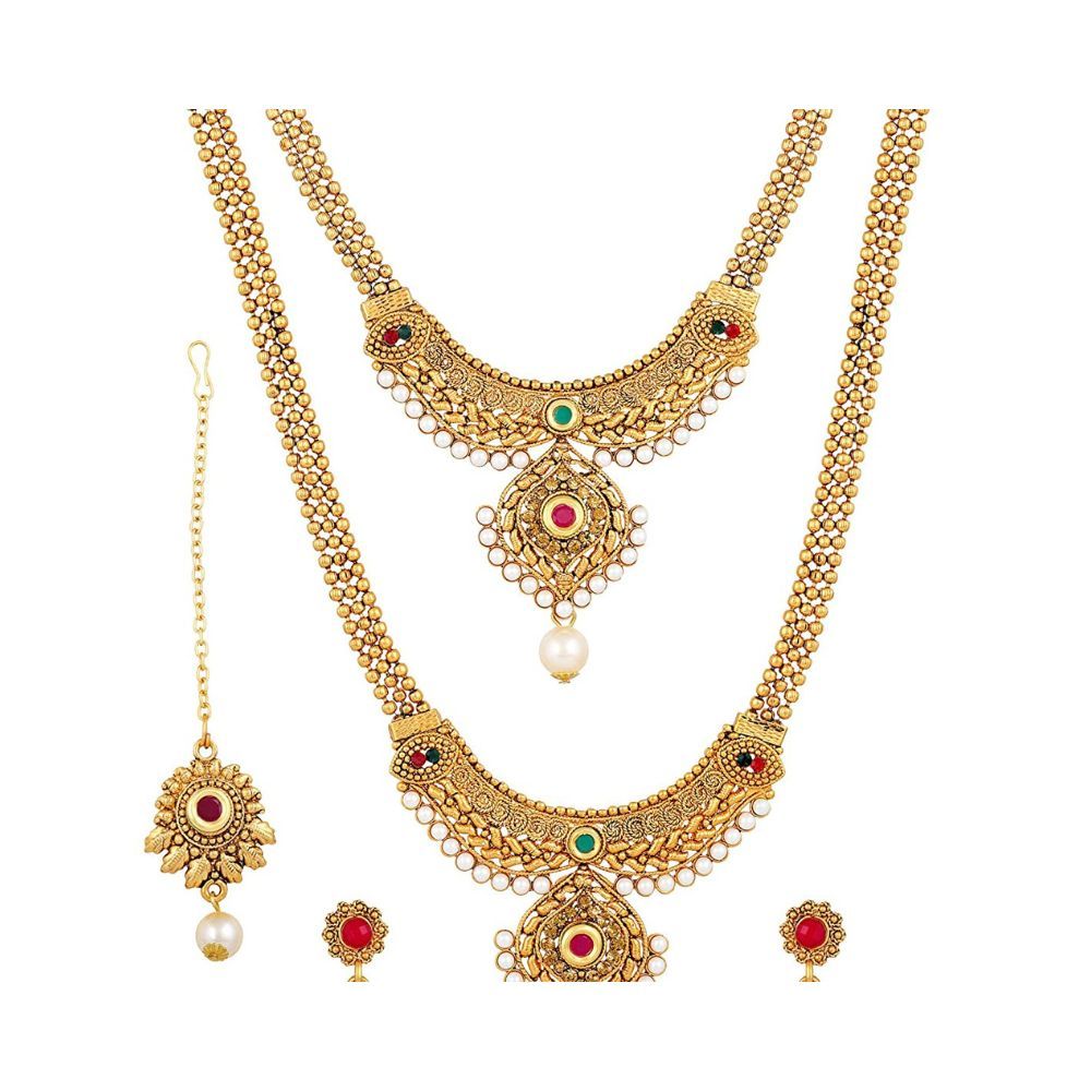 Shining Diva Fashion 18k Gold Plated Long Short Necklace Combo Stylish Traditional Pearl Jewellery Set for Women