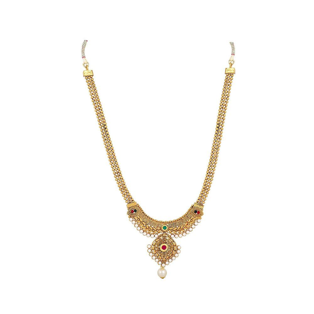 Shining Diva Fashion 18k Gold Plated Long Short Necklace Combo Stylish Traditional Pearl Jewellery Set for Women