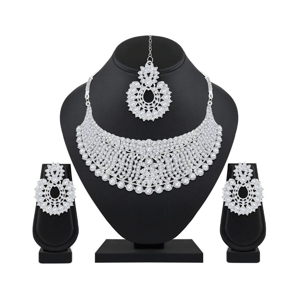 Shining Diva Fashion Diamonds Studded Silver Plated Latest Stylish Traditional Choker