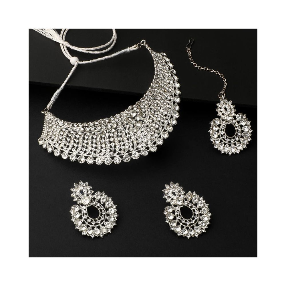 Shining Diva Fashion Diamonds Studded Silver Plated Latest Stylish Traditional Choker