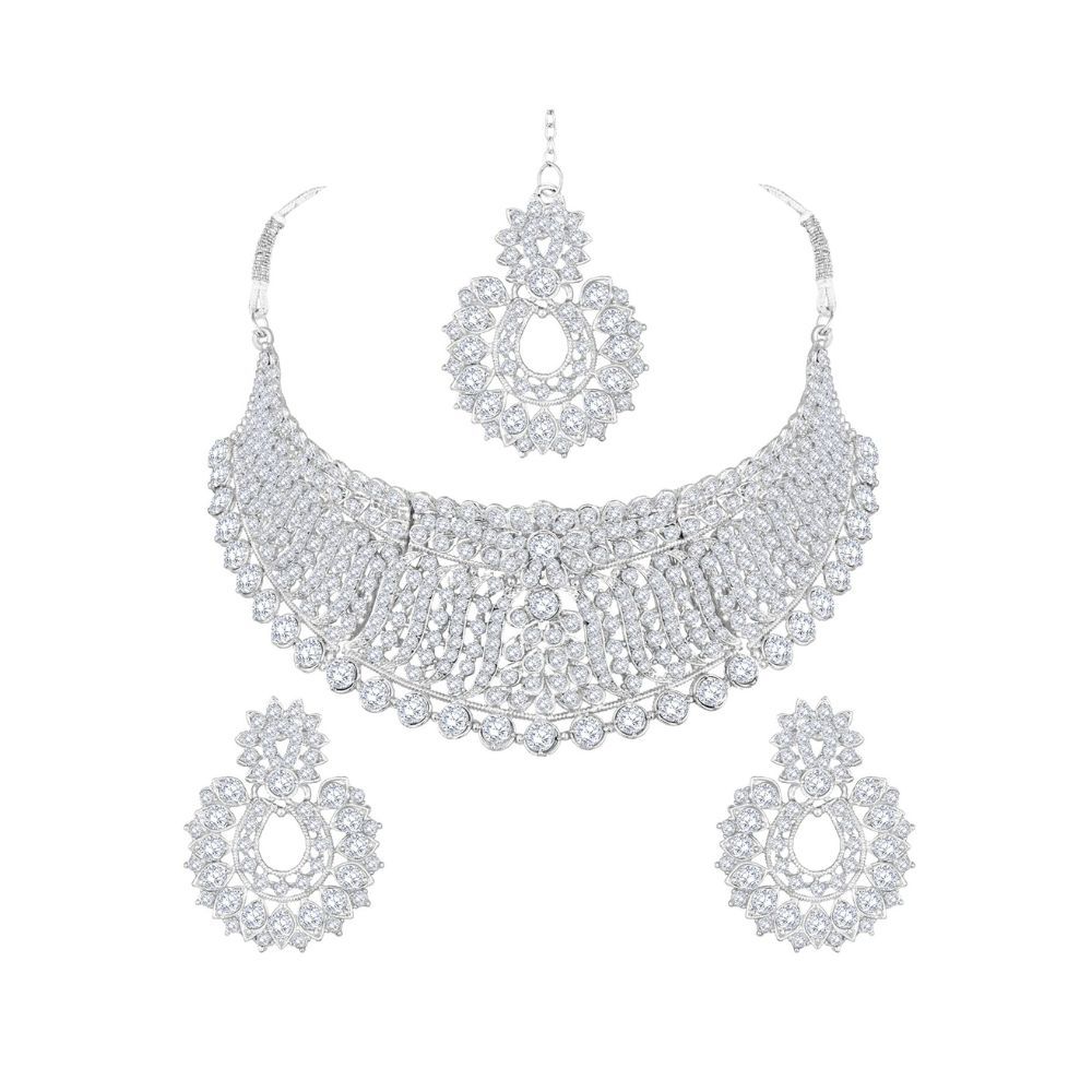 Shining Diva Fashion Diamonds Studded Silver Plated Latest Stylish Traditional Choker