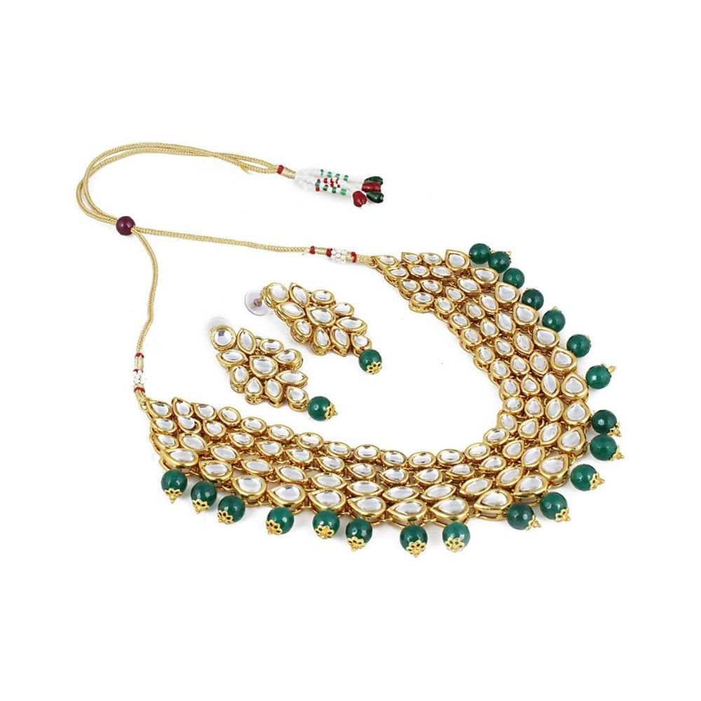 Shining Diva Fashion Green Kundan Stylish Necklace Set for Women Wedding Traditional Jewellery Set