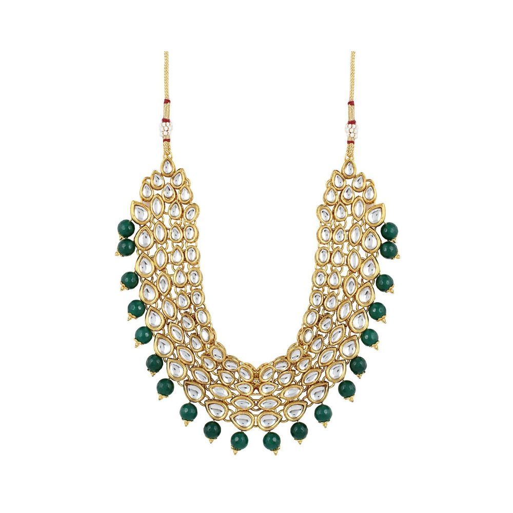 Shining Diva Fashion Green Kundan Stylish Necklace Set for Women Wedding Traditional Jewellery Set