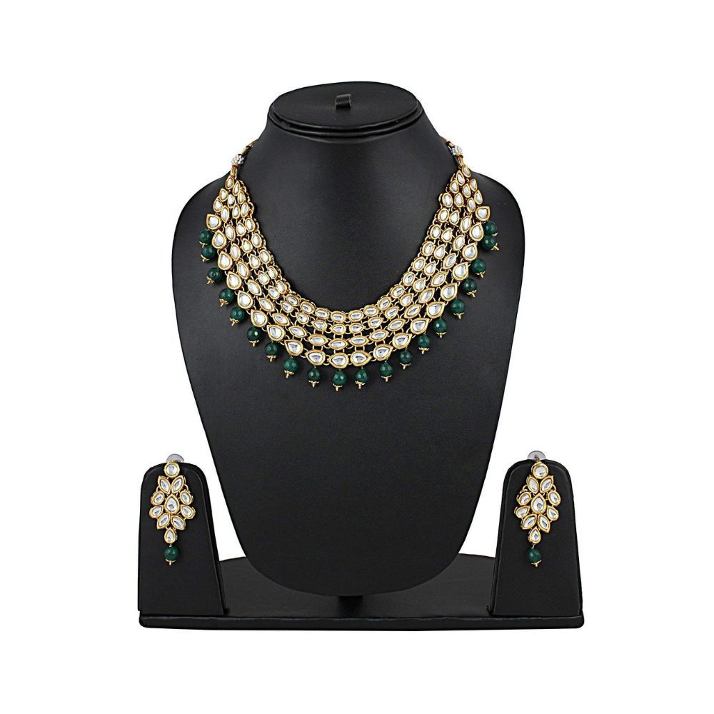Shining Diva Fashion Green Kundan Stylish Necklace Set for Women Wedding Traditional Jewellery Set