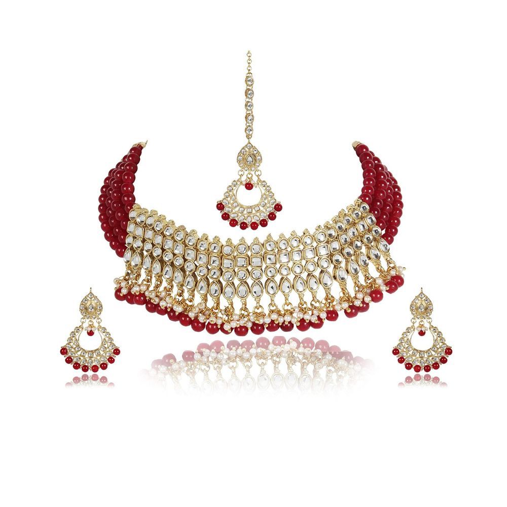 Shining Diva Fashion Latest Gold Plated Kundan Design Pearl Stylish Choker Wedding Necklace Jewellery Set for Women