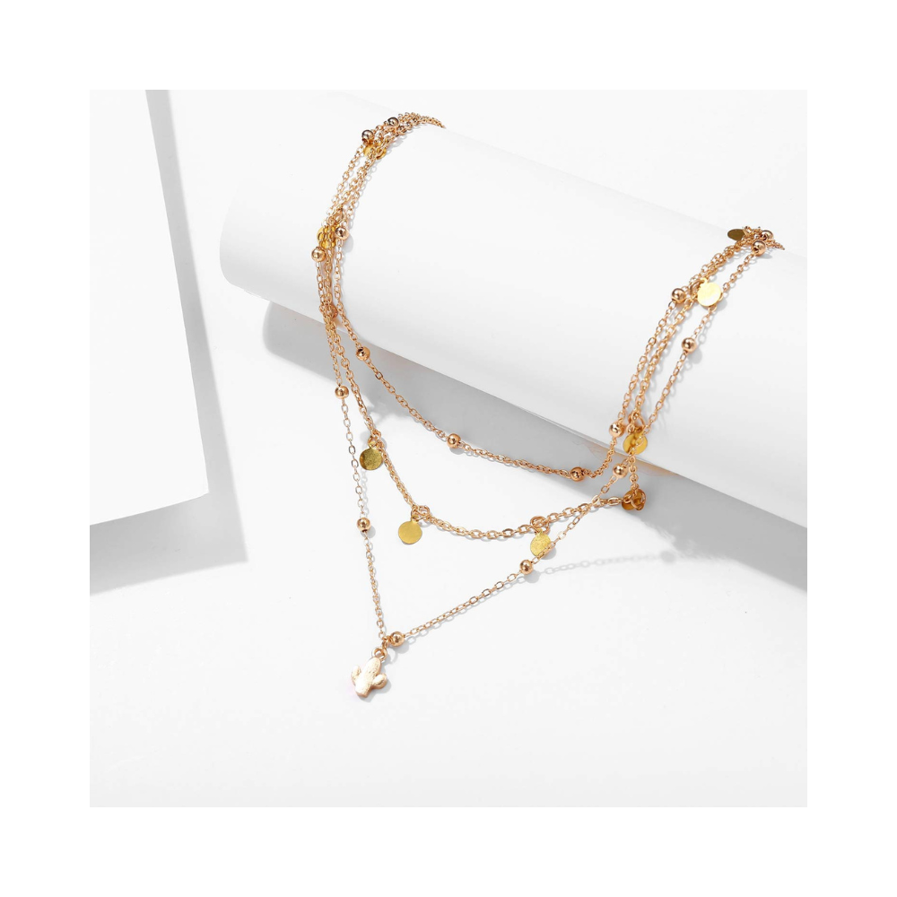 Shining Diva Fashion Latest Multilayer Western Non Precious Base Metal Cubic Zirconia Golden Neckpiece Neck Chain Necklace for Women (12159np)