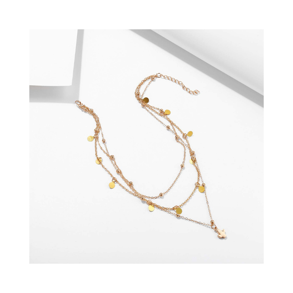 Shining Diva Fashion Latest Multilayer Western Non Precious Base Metal Cubic Zirconia Golden Neckpiece Neck Chain Necklace for Women (12159np)