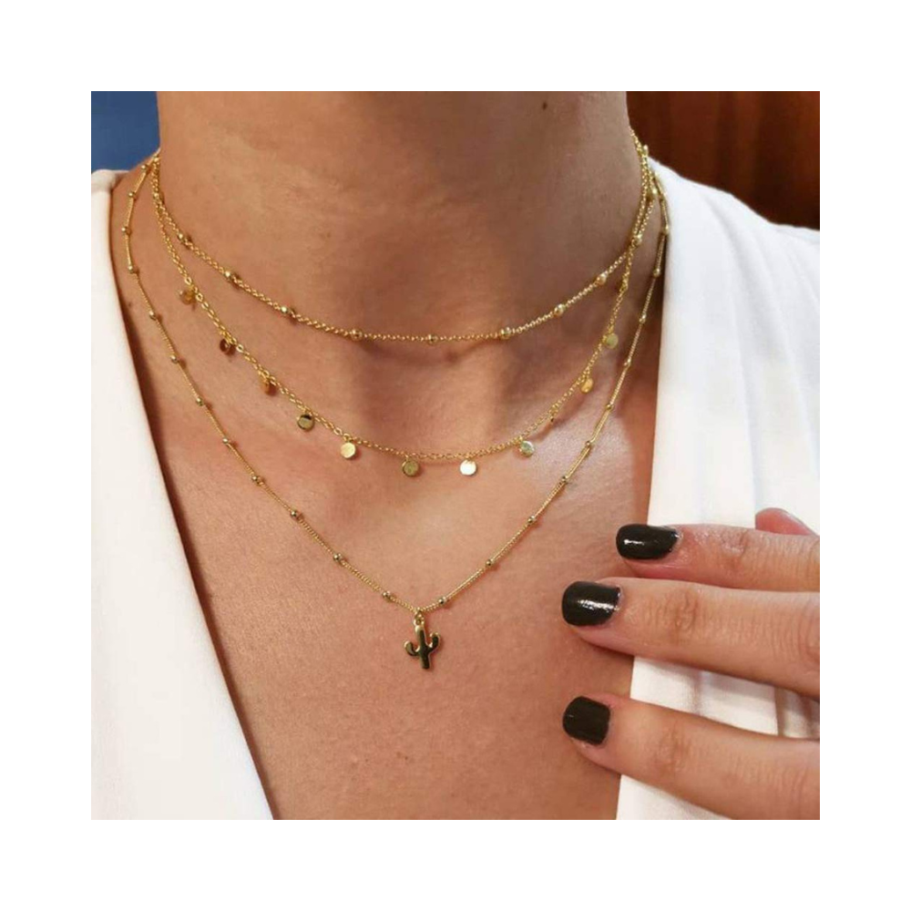 Shining Diva Fashion Latest Multilayer Western Non Precious Base Metal Cubic Zirconia Golden Neckpiece Neck Chain Necklace for Women (12159np)