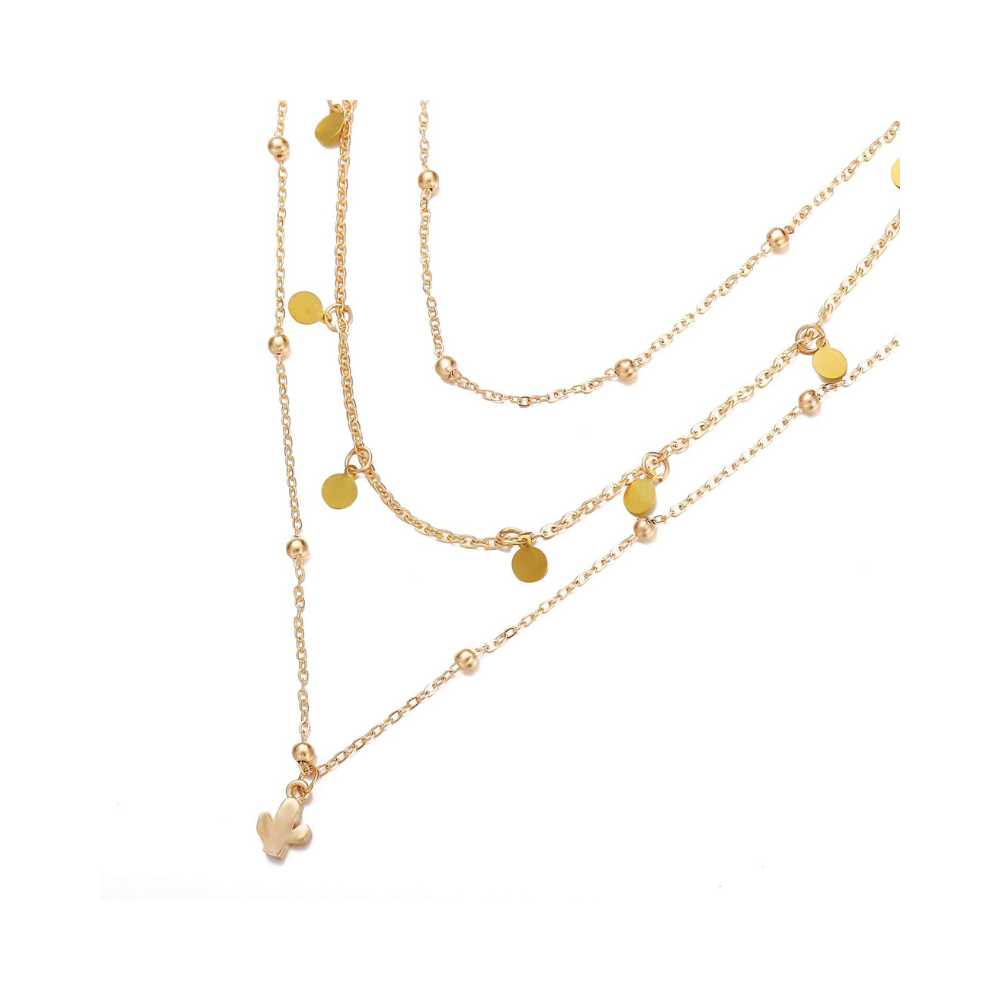 Shining Diva Fashion Latest Multilayer Western Non Precious Base Metal Cubic Zirconia Golden Neckpiece Neck Chain Necklace for Women (12159np)