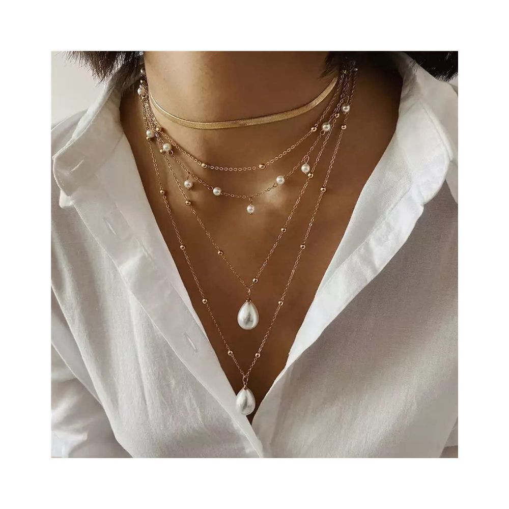 Shining Diva Fashion Latest Stylish Multilayer Metal Chain Pendant Necklace for Women (A12705np), Gold09