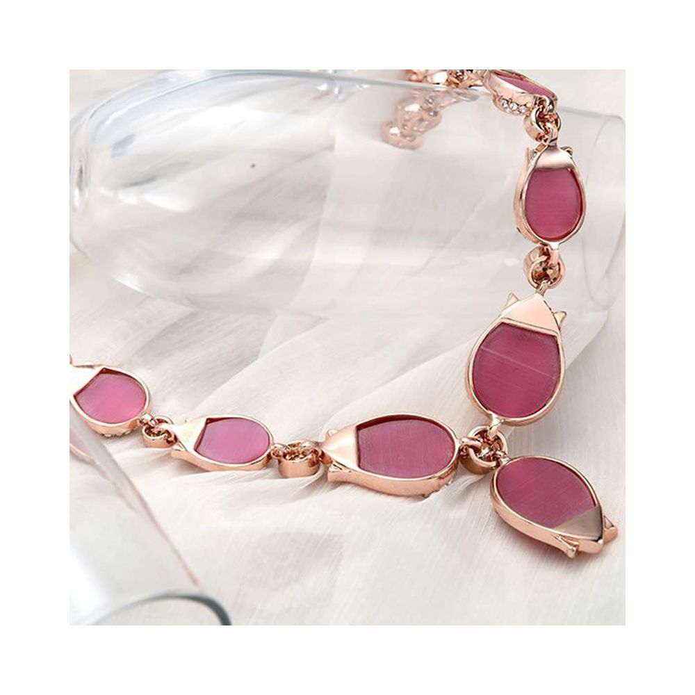 Shining Diva Fashion Latest Stylish Rose Gold Tulip Design Earrings Necklace Jewellery Set For Women (10103s)