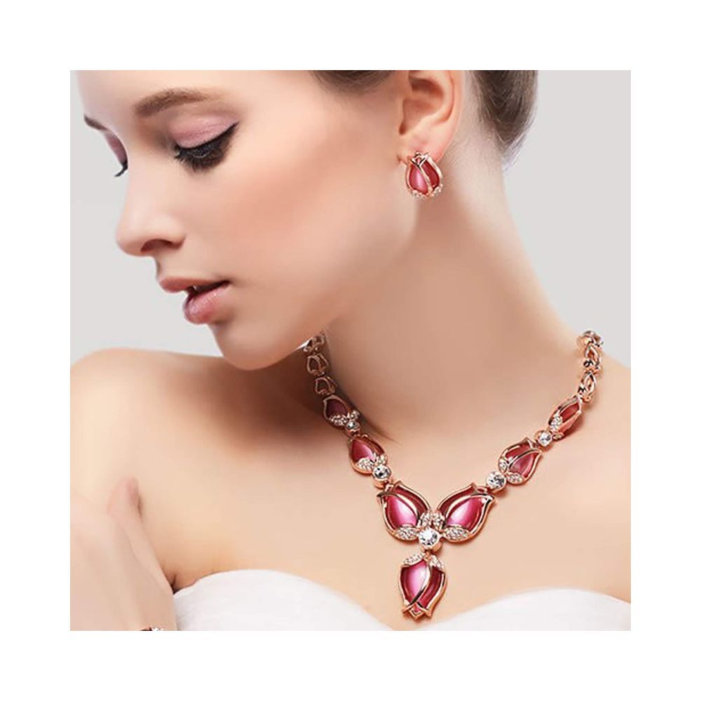 Shining Diva Fashion Latest Stylish Rose Gold Tulip Design Earrings Necklace Jewellery Set For Women (10103s)
