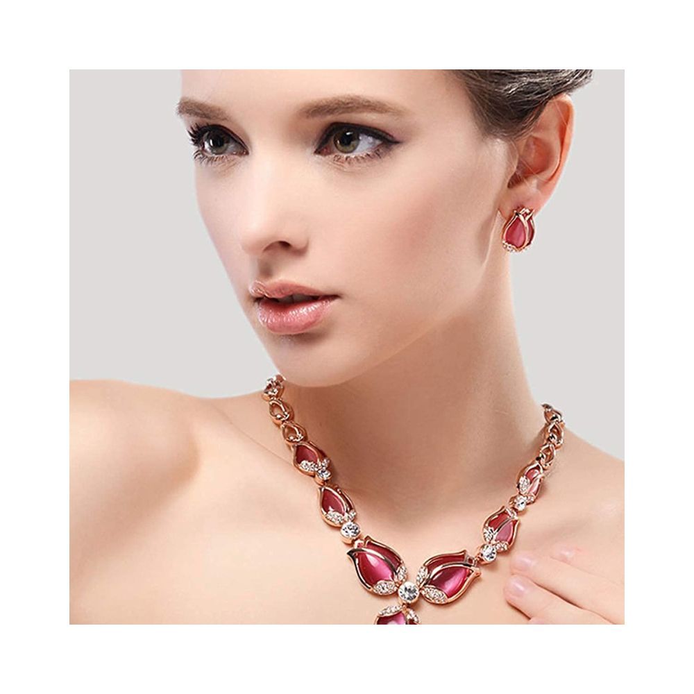 Shining Diva Fashion Latest Stylish Rose Gold Tulip Design Earrings Necklace Jewellery Set For Women (10103s)