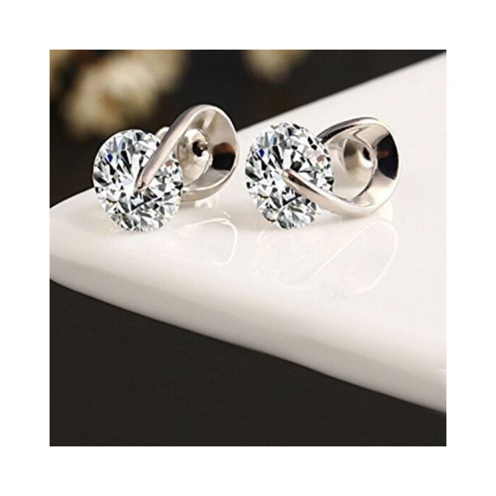 Shining Diva Fashion Women's Silver Plated Platinum Plated Stylish Crystal Stud Earrings - Silver (rrsd9826er)