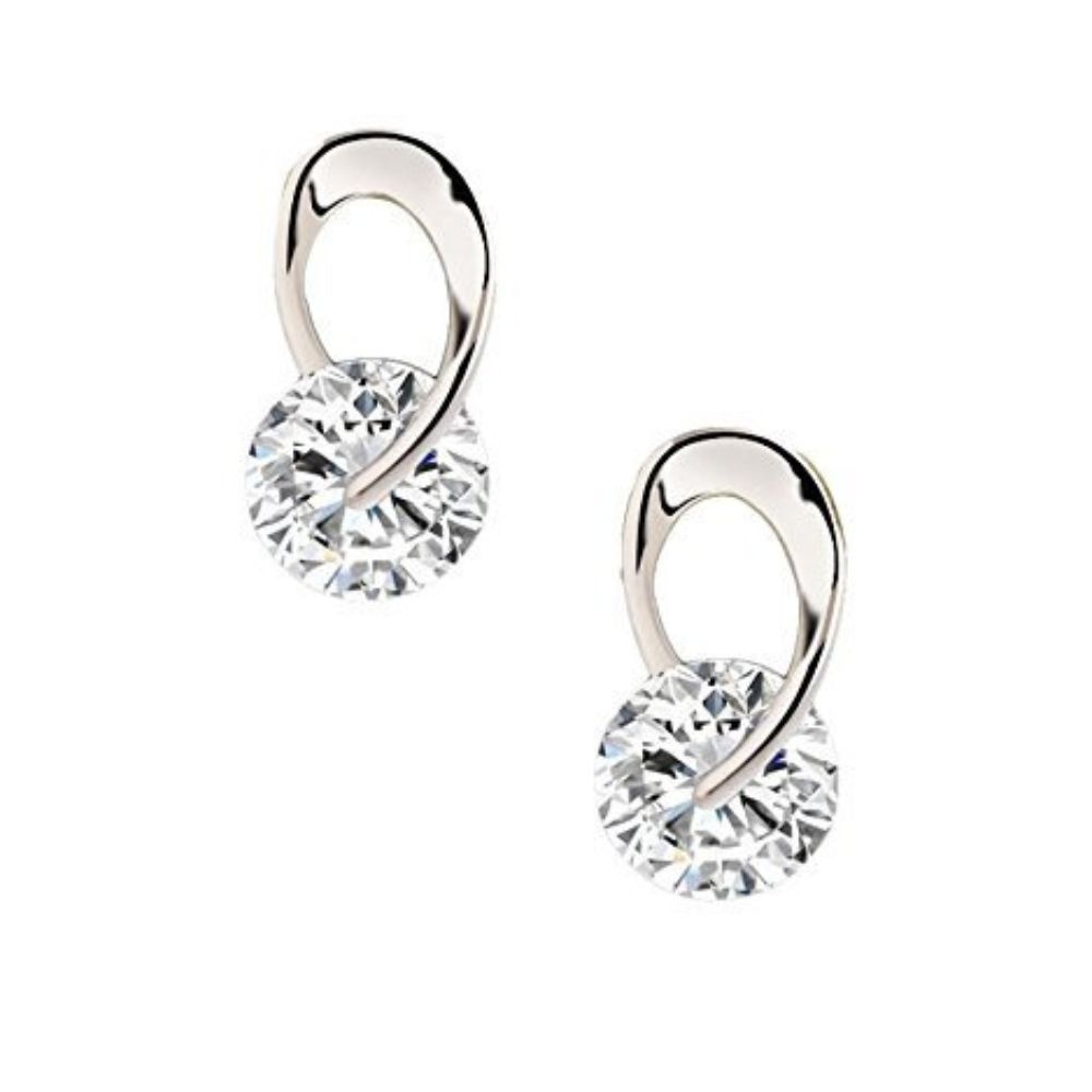 Shining Diva Fashion Women's Silver Plated Platinum Plated Stylish Crystal Stud Earrings - Silver (rrsd9826er)