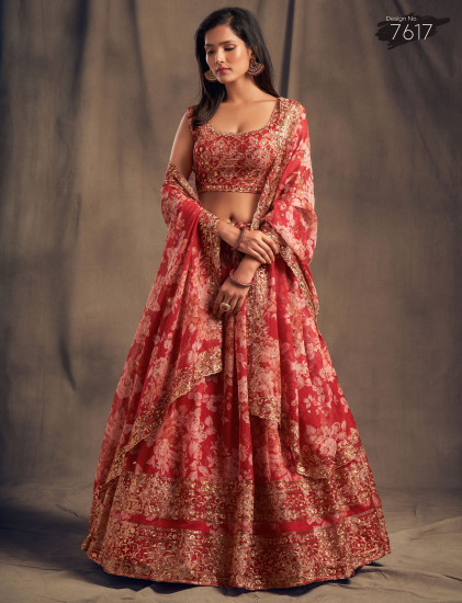 Shraddha Kapoor Red Floral Printed Organza Wedding Wear Lehenga Choli
Semi Stitched