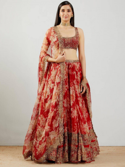 Shraddha Kapoor Red Floral Printed Organza Wedding Wear Lehenga Choli
Semi Stitched