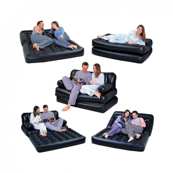 SHREE HANS CREATION Air Sofa 5 in 1 Inflatable 3-Seater Queen Size Sofa Cum Bed Air Folding Bed Couch Recliner Sofa with Electric Air Pump Black Color